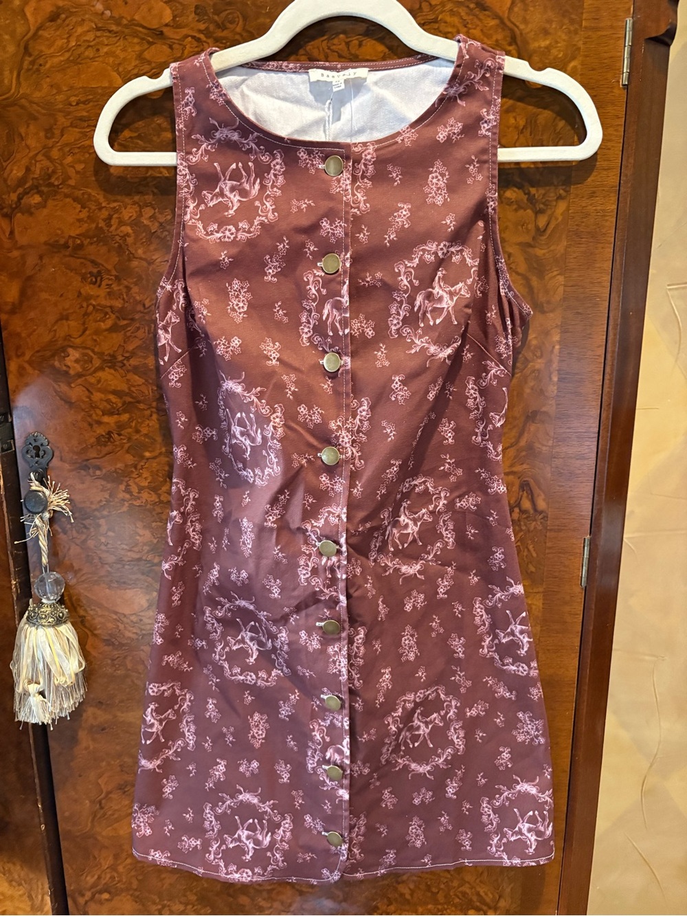 NWT, Sleeveless Burgundy & Dusty Rose Button Lightweight Denim Style Dress